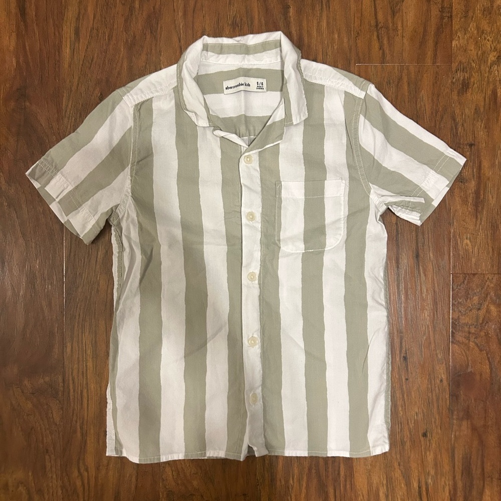 Abercrombie Kids Olive and White Striped Casual Shirt